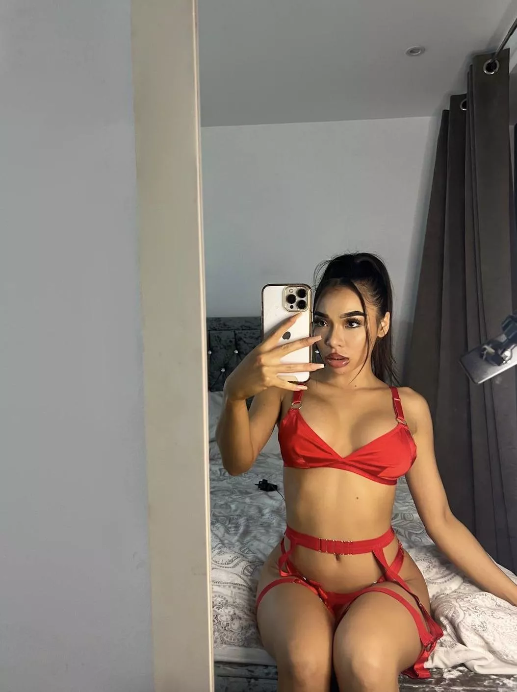 Do my thighs look good in this red lingerie set?