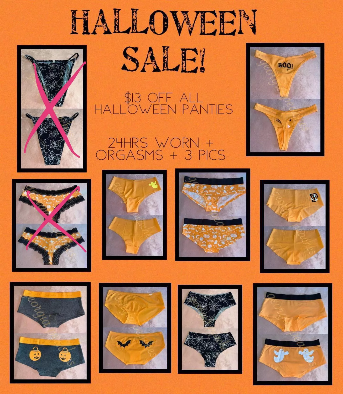 🧡🖤 NOTHING SPOOKY ABOUT THIS SALE🖤🧡 order any of my halloween themed panties & get $13 off 🎃 24hr wear or more 🎃 orgasms 🎃 3 pics 🎃 fetish friendly add ons available 🎃 [US] shipping/tracking info [PTY] [SELLING] message me 
