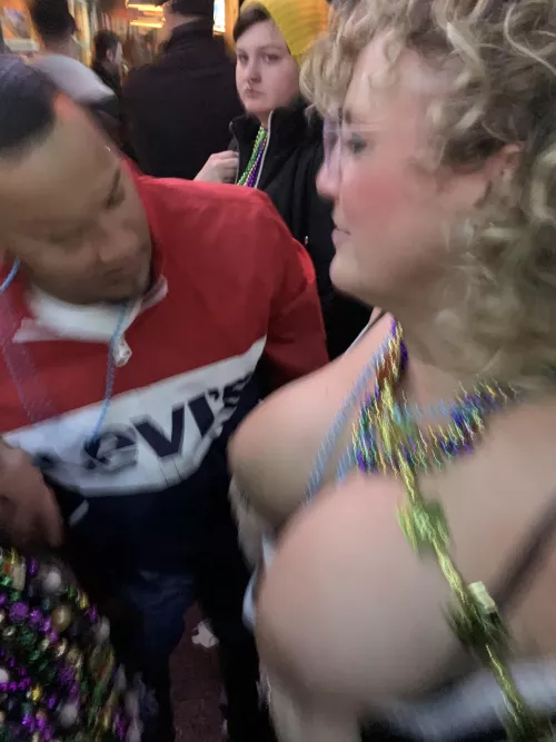 She's no stranger to flashing, but this will be our first Mardi Gras in New Orleans.