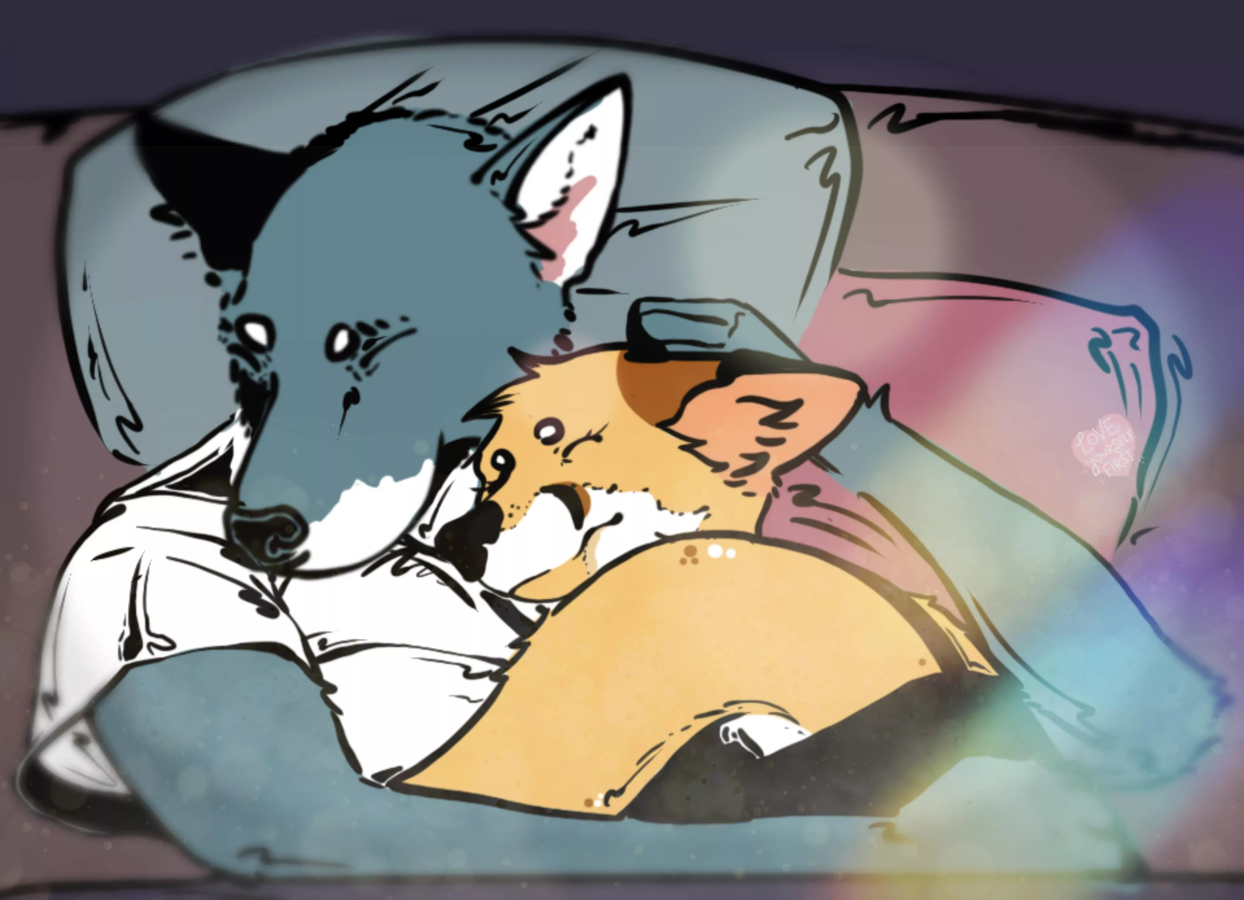 There’s nothing like morning snuggling. (art by me).