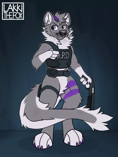 There is a new cop in New Raccoon City (Art by @LakkiTheFox)