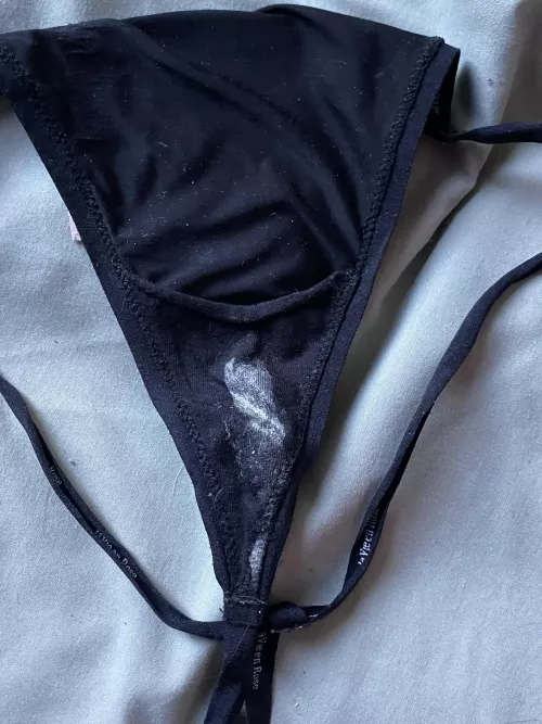 After my barista shift 😇 who doesn’t love a silky thong wrapped around their cock? [selling]