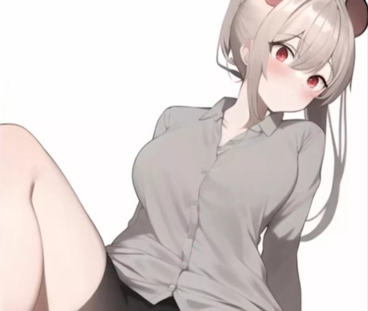 LF color source: 1girl, brown hair, red eyes, spread legs, ponytail, animal ears