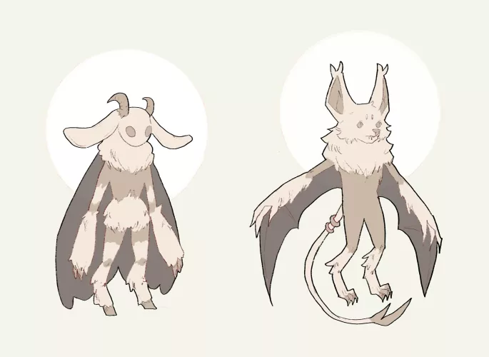 my very first fursonas, a goat moth and a bat, no names yet, but a lot of art in mind to do :D