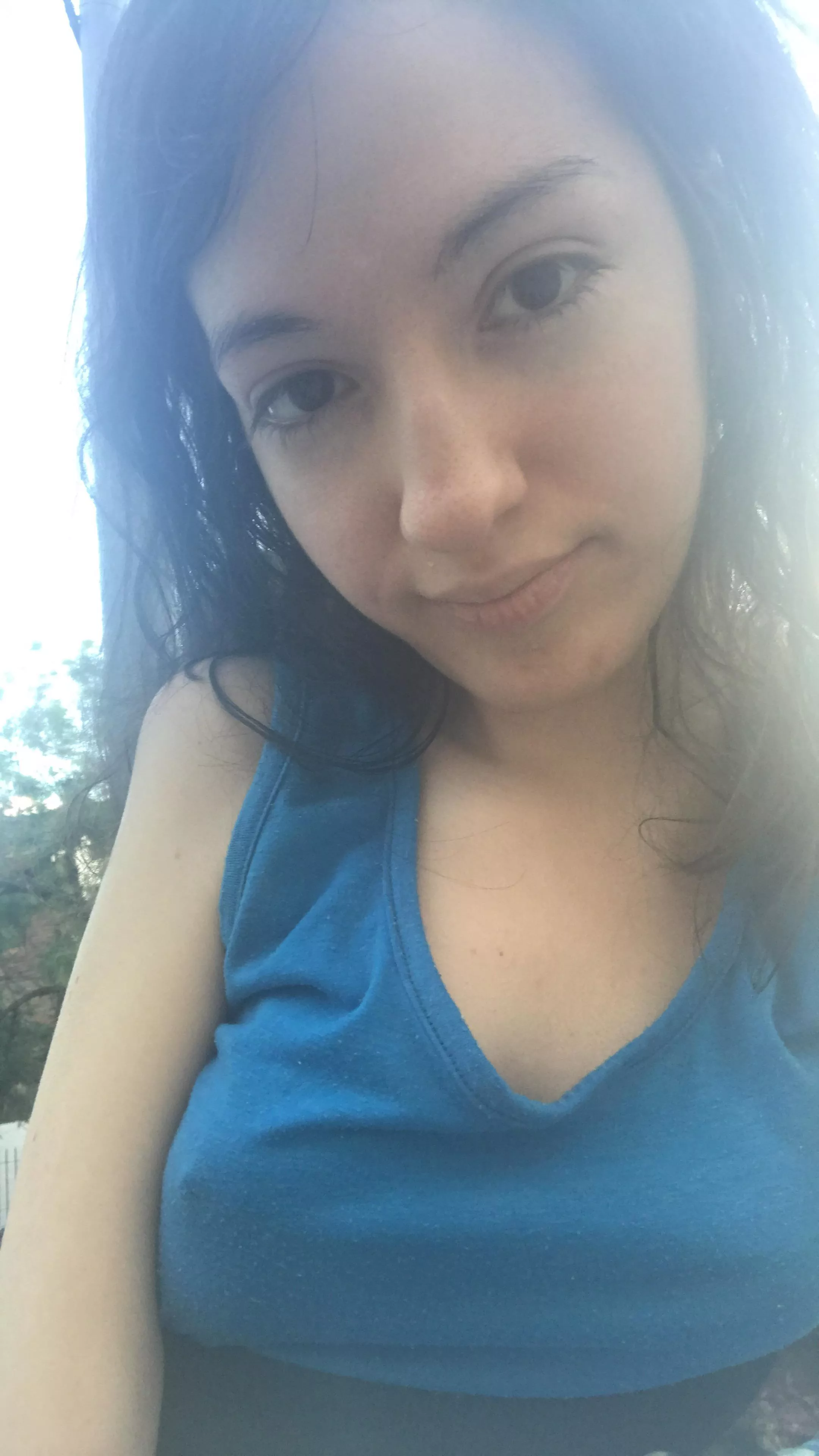 Outside world, no bra