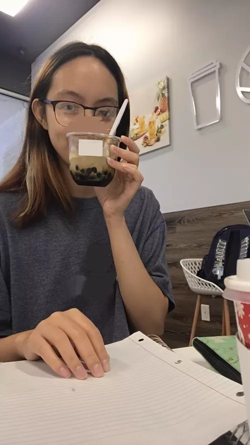 It’s raining today. I got drenched, decided to treat myself with hot Sago drink and Oolong Tea Soft Serve with bubbles. May I finish my hw today 😭