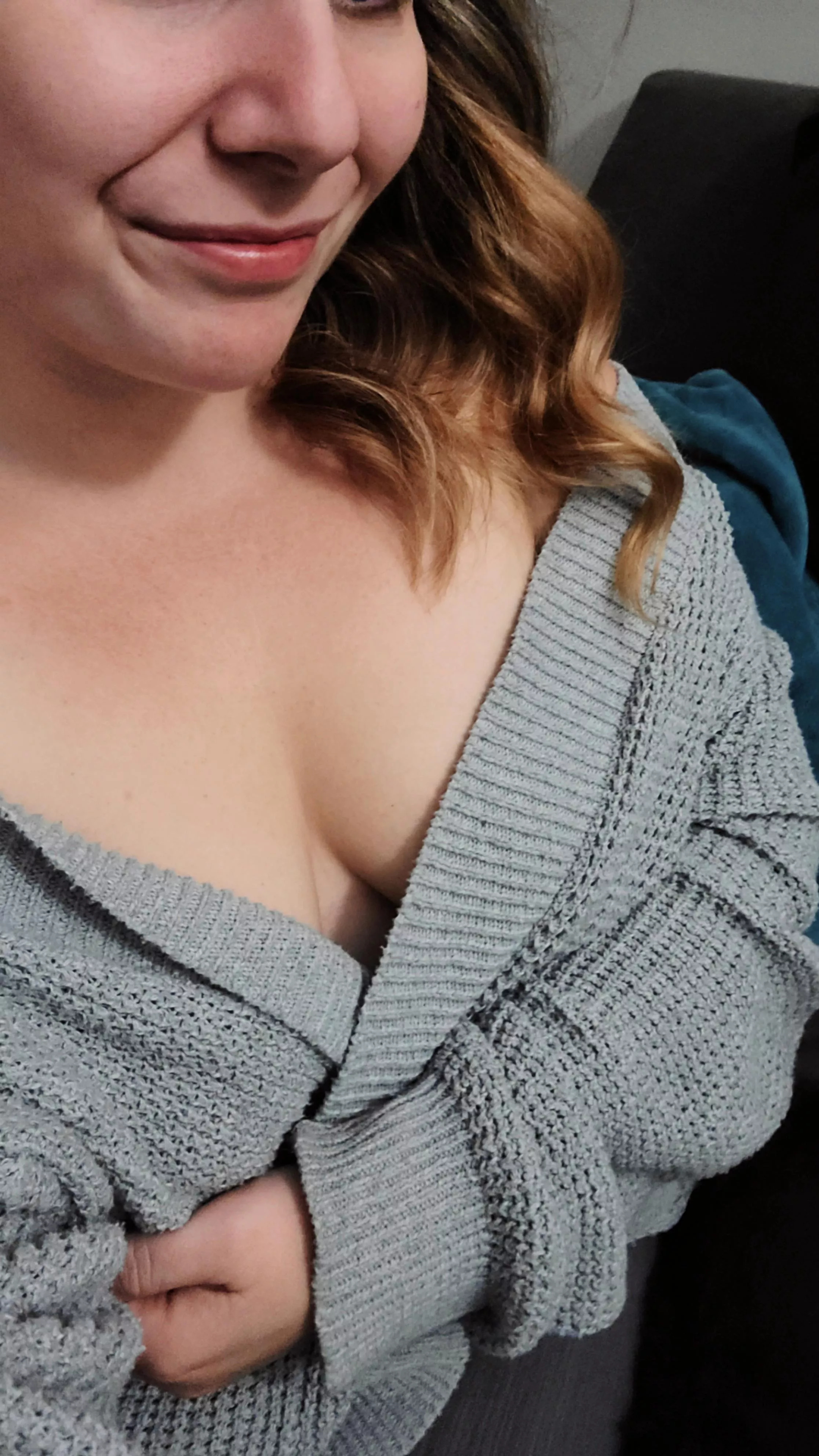 Come snuggle in my sweater with me?