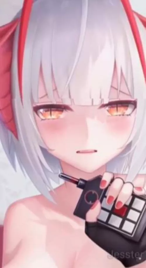 LF color source: 1girl, blushing, yellow eyes, white hair. blushing, red nails, looking at viewer, controller, Arknights, W
