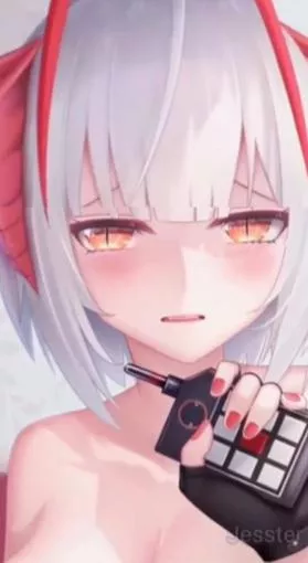 LF color source: 1girl, blushing, yellow eyes, white hair. blushing, red nails, looking at viewer, controller, Arknights, W