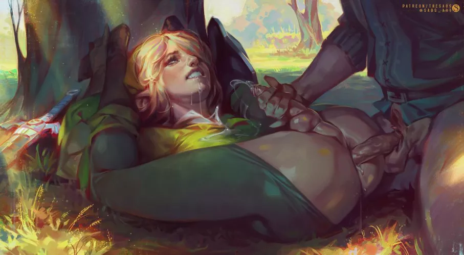 Link taking some Ocarina of Downtime in the Lost Woods (Sabu_Art)