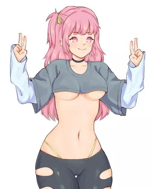 Pink haired girl shows underboob (by Doombunnie)