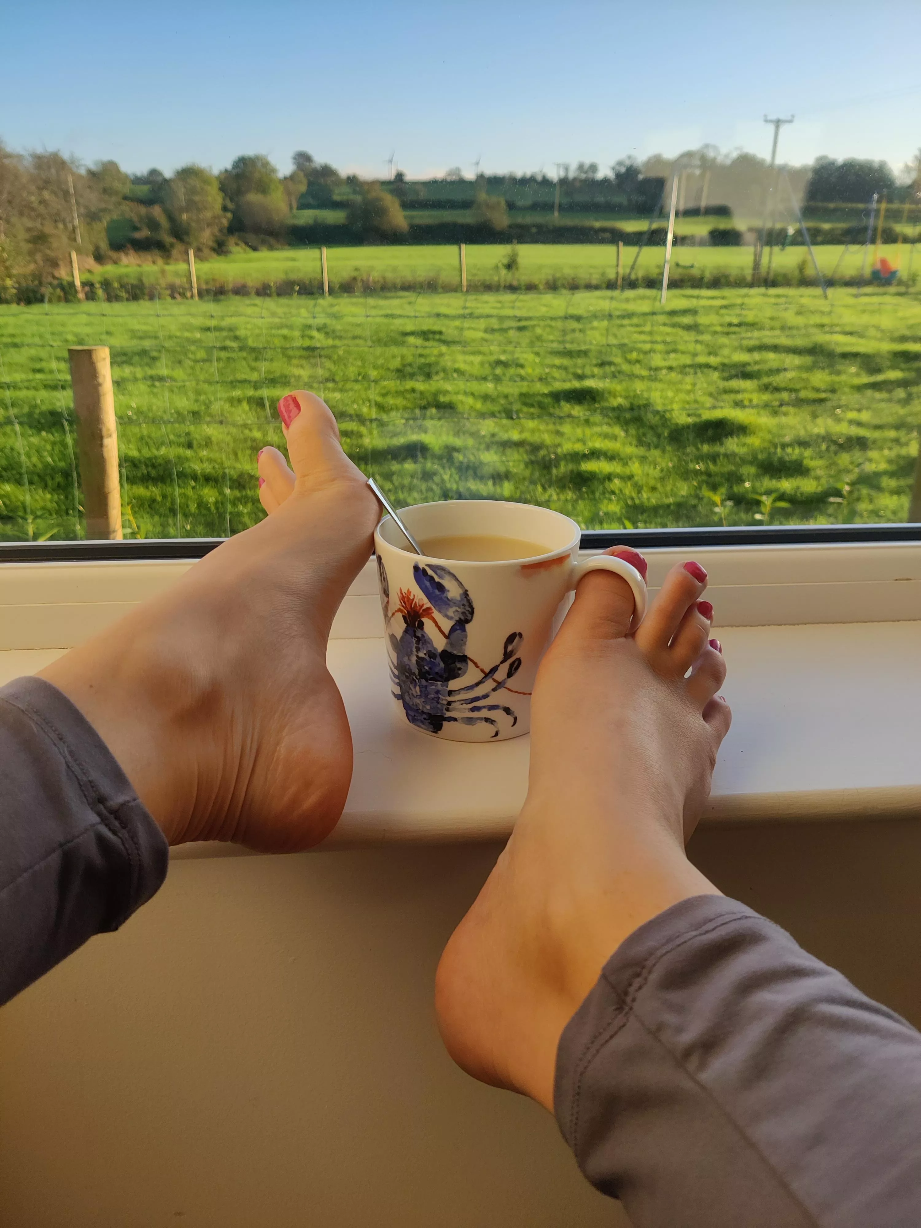 Good morning, What do you say, Cup of tea for me and my soft morning feet for you?*