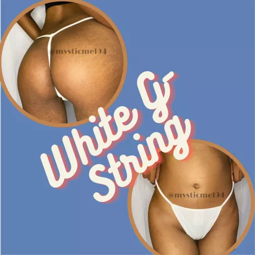 [selling] pure white gstring! imagine all the dirty possibilities for this pristine panty! 😌😘 this would look so much better being sniffed by you with some stains on them ;) 😜💗 add ons are available always 💬 DM, WIRE OR PD: mysticmel94