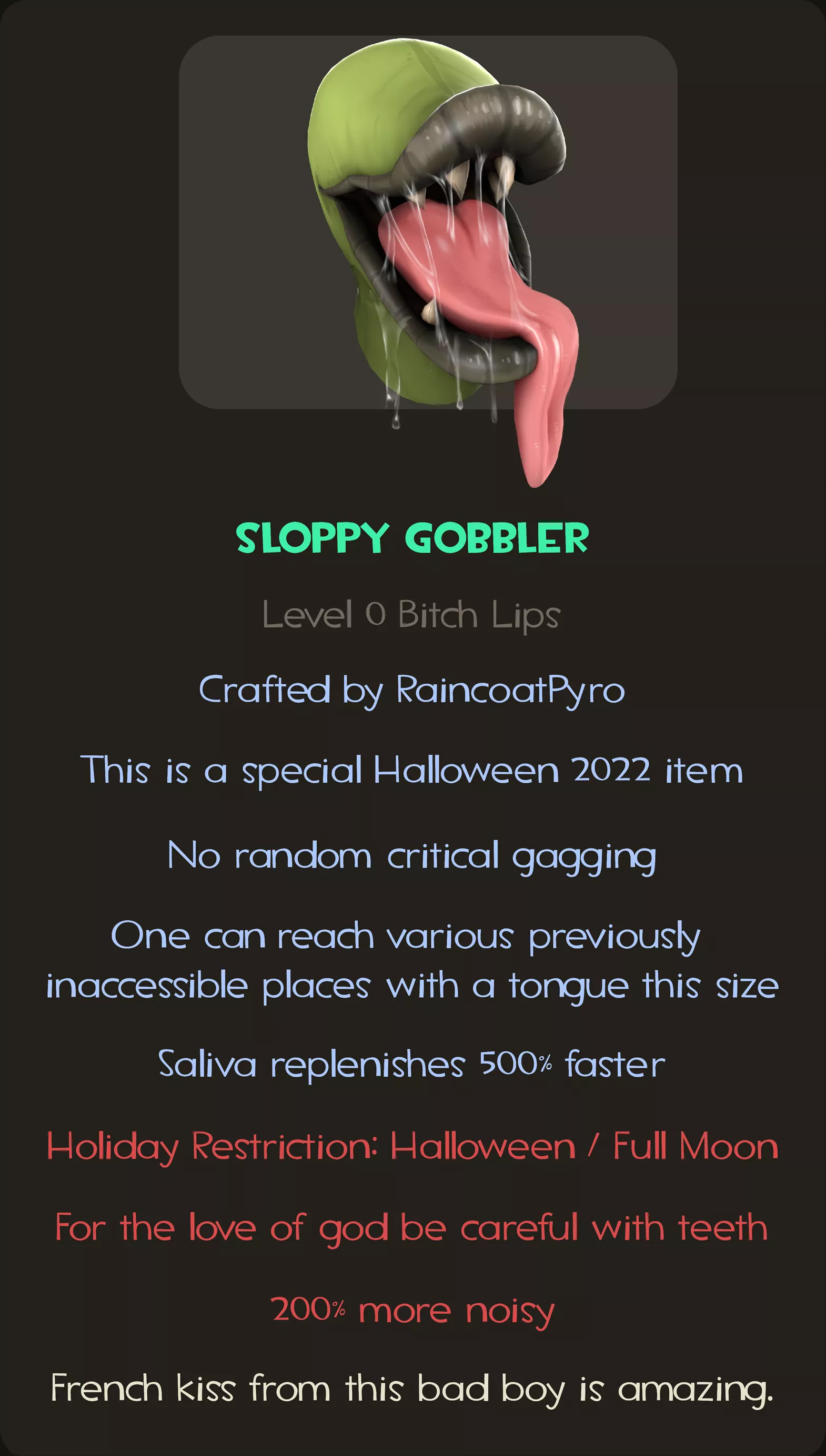 Sloppy Gobbler ░ I tried drawing saliva and tongue on top of sfm render