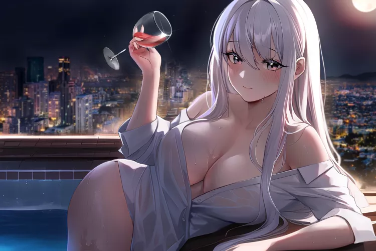 Glass of Wine at the Pool [Artist's Original]