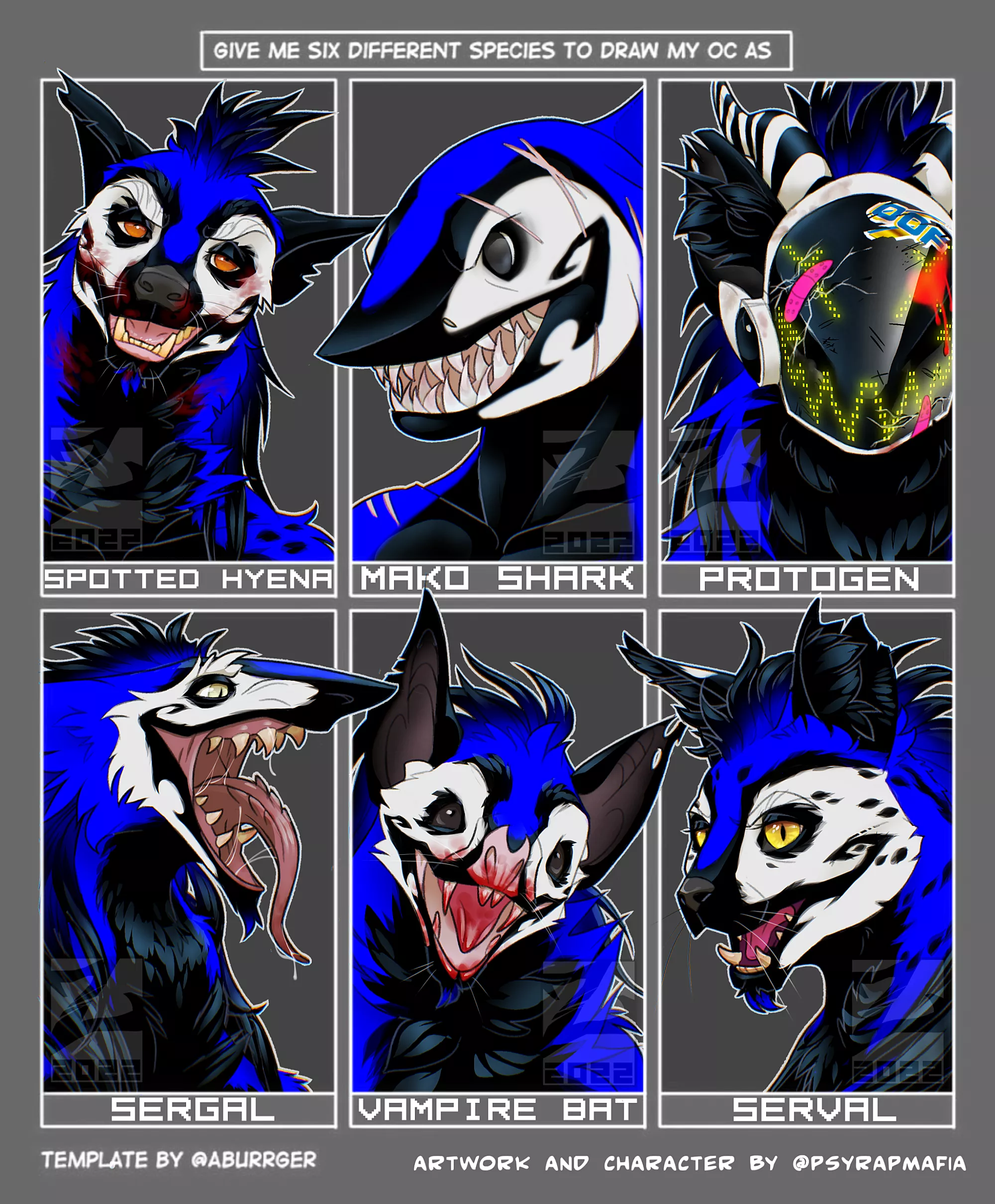 six species meme with OC Freekazaur (originally a psyraptor)