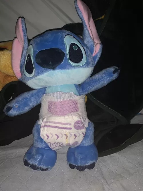 Size 2 diapers are a little big on Stitch. Better big than small but size 1 might be a better fit.