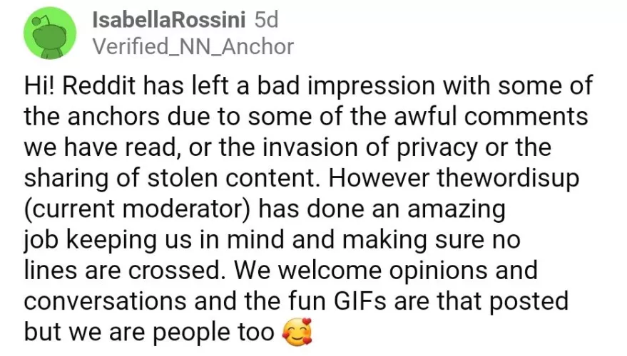 A word from one of the Anchors regarding Reddit