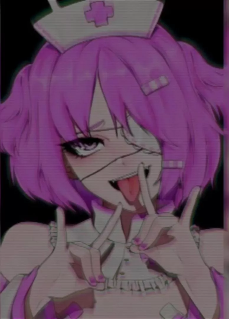 LF color source:Open mouth, tongue out, 1girl, pink hair, eyeliner, teeth, nurse, eyepatch