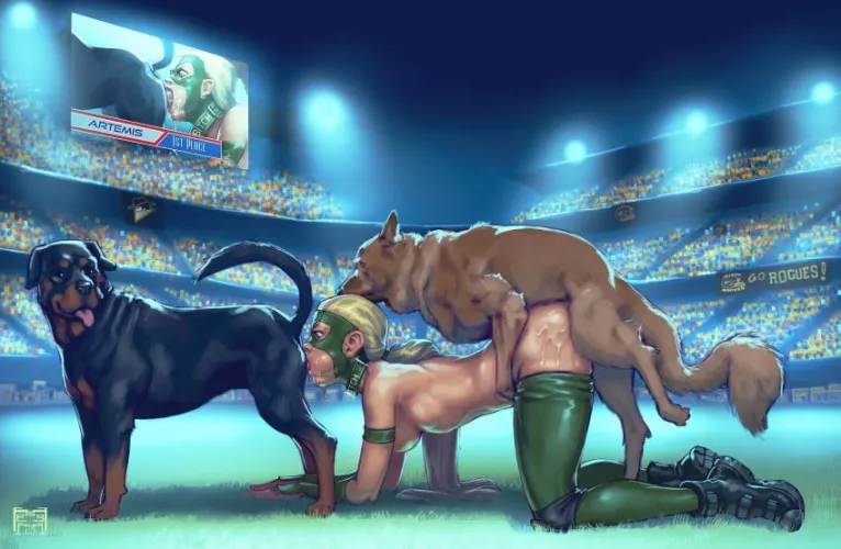 Artemis spitroast and oral knotted for a big crowd (bonete)