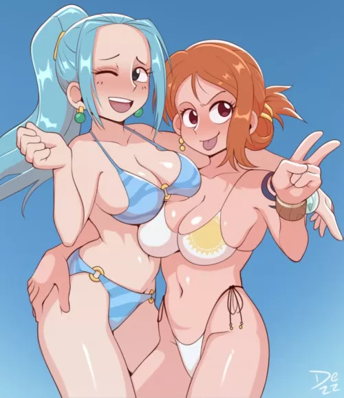 Nami and Vivi on the beach (beautiful art by D3zz_art)
