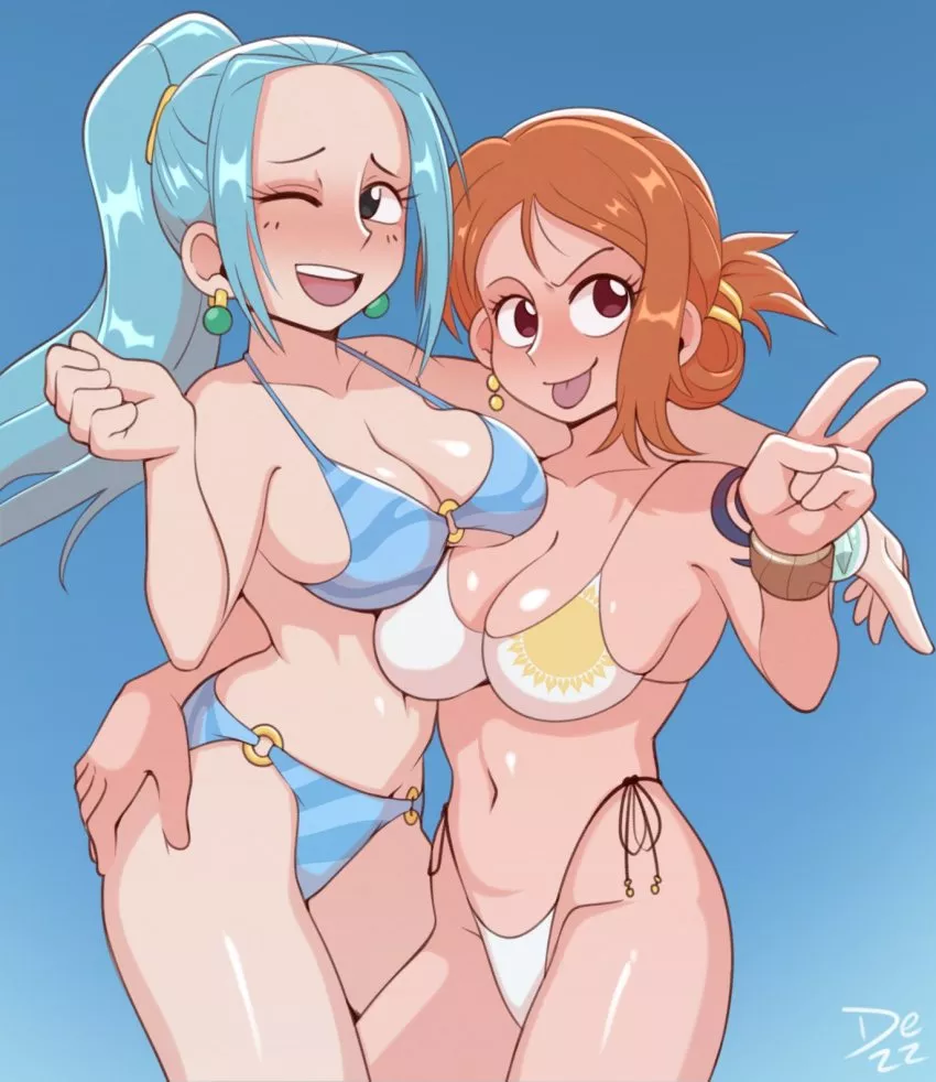 Nami and Vivi on the beach (beautiful art by D3zz_art)