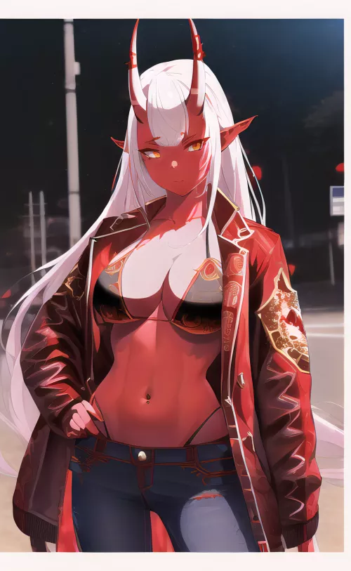 NovelAI - Oni at train station