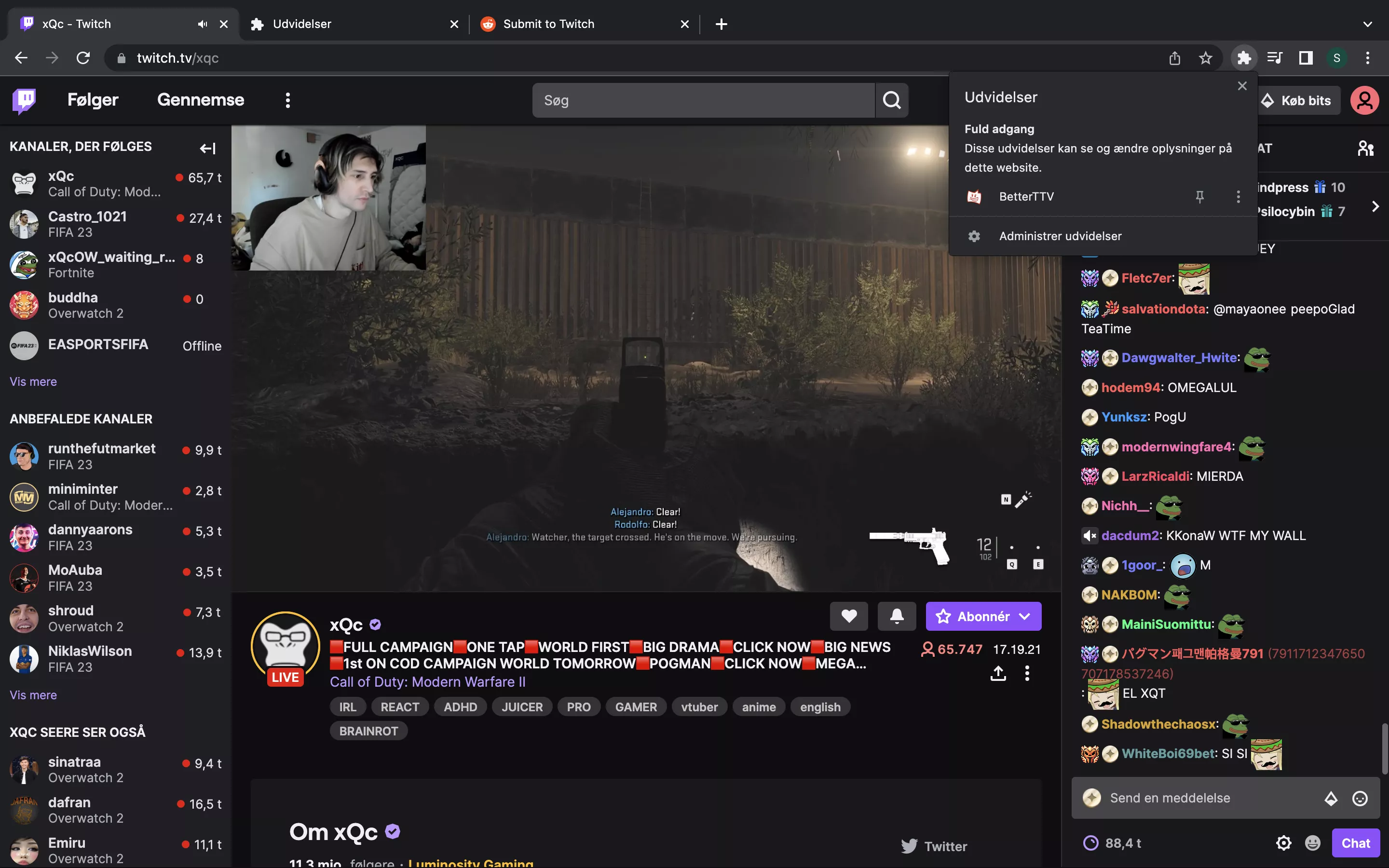 How do i get to see all emotes? I have BetterTTV enabled. On macbook