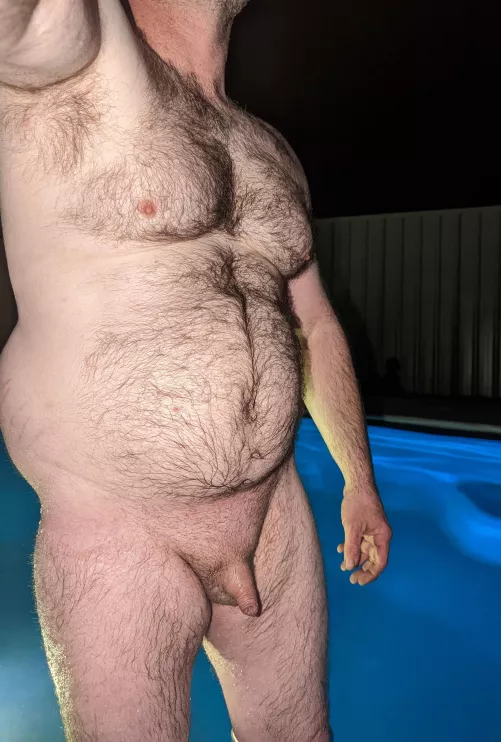 nude swim in the pool.