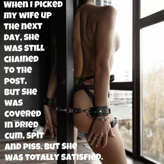 The wife said she wanted to be used by random men for the night. So she asked me to chain her to a post in a vacant condo and post flyers that there was a special party at that condo at all the sec clubs. I did what she asked.