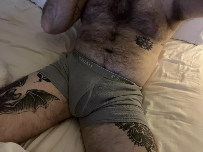 wearing my husband’s classic hanes boxer briefs