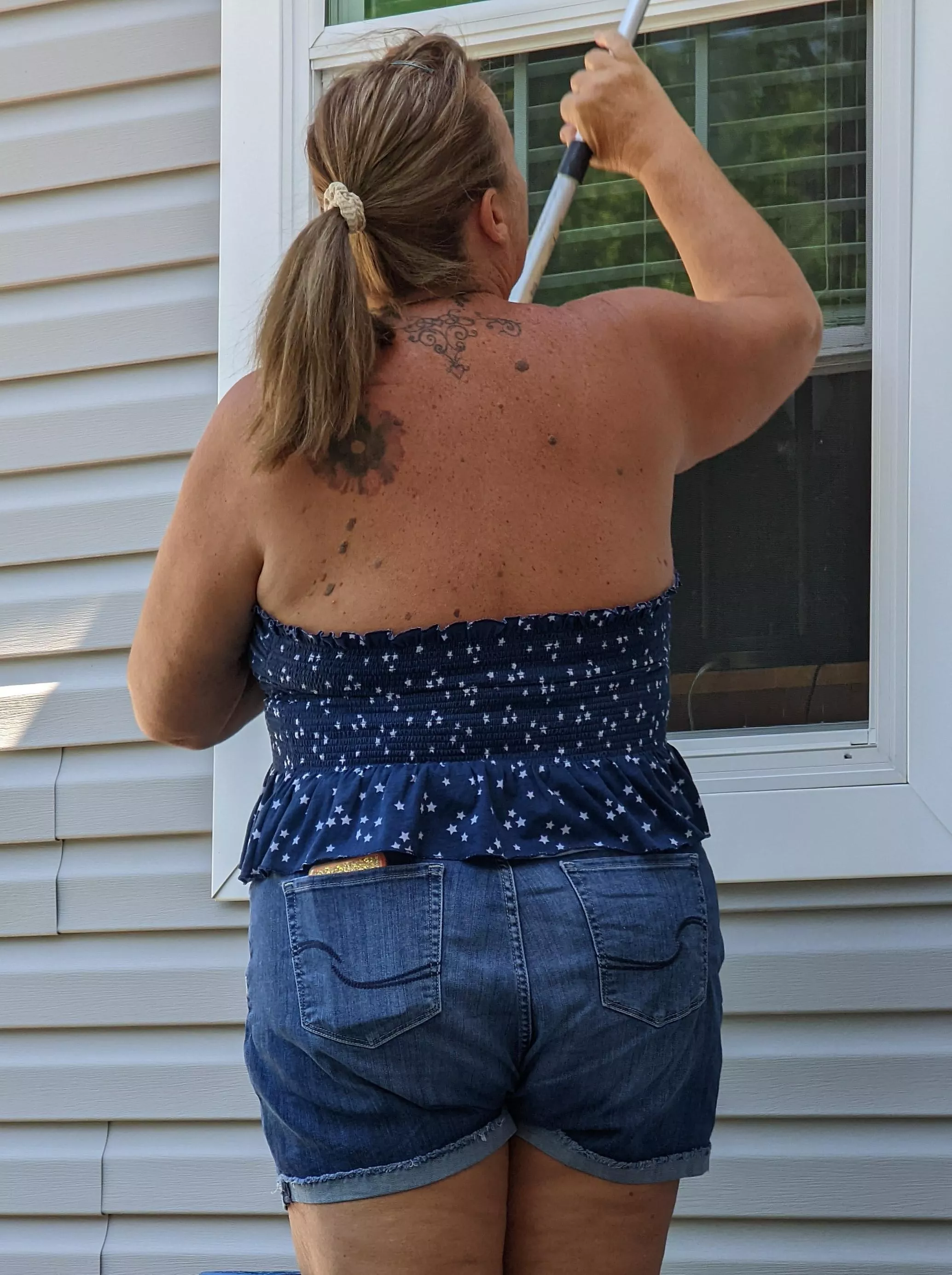 F60 Washing the windows. I might need a young man to hold the ladder steady for me.