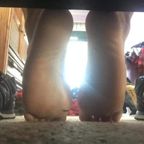 (M19) Not sure why we’re scared to hang our feet off the bed! It’s not like *anybody’s* under the bed waiting for my soft soles! ;)