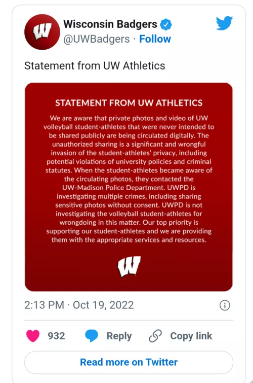 UW Madison reports that there are leaked private photos of the women’s volleyball team