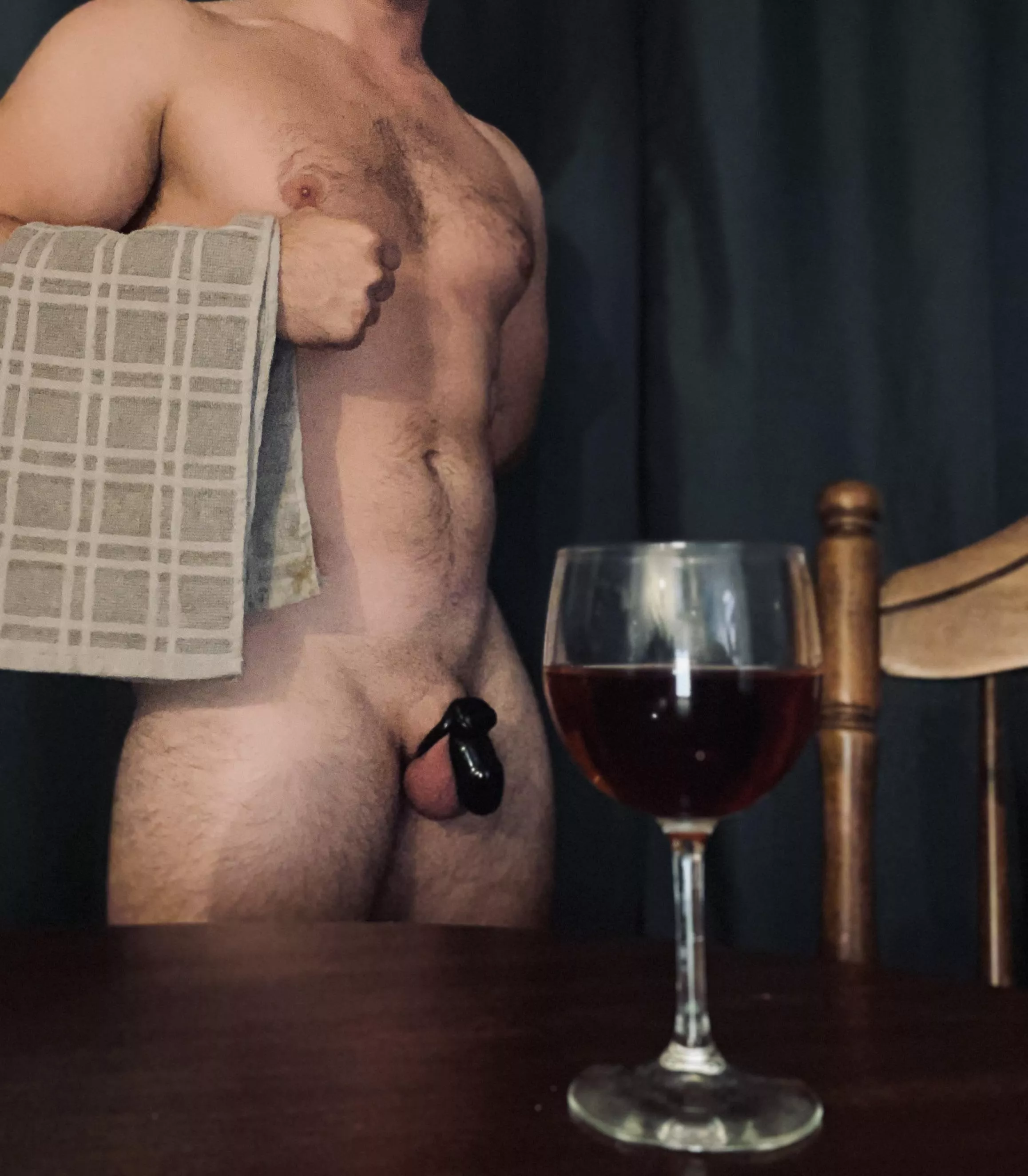 Welcome home from work ma’am. Would you please sit down and enjoy your wine so I can crawl under the table between your legs?