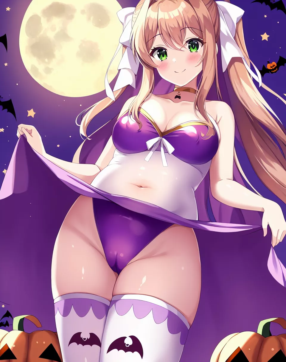 Monika giving an early Halloween treat (source self a.i)