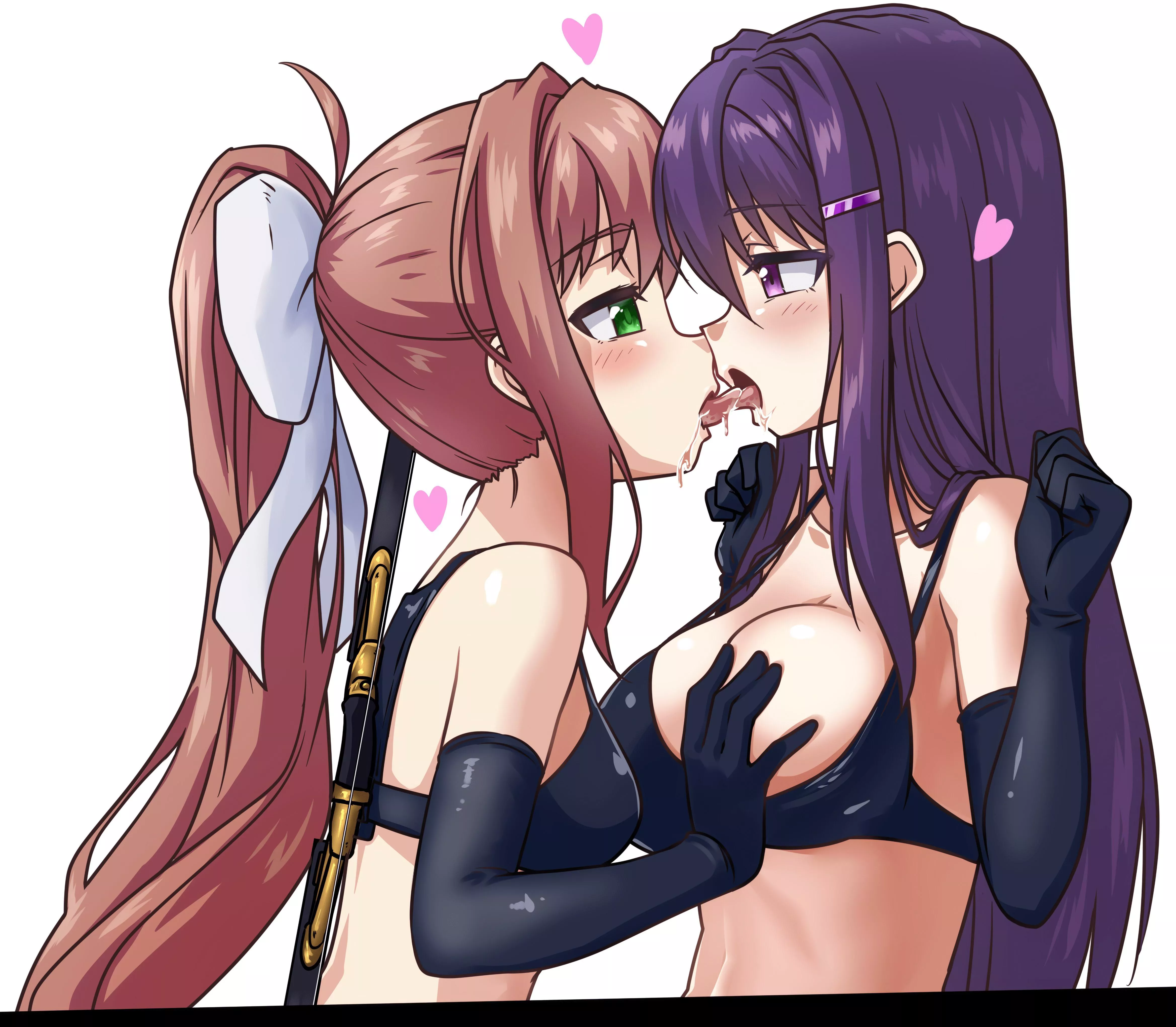 Zako-themed request of Monika and Yuri making out. (-Skeb private request made by @litegolyat)