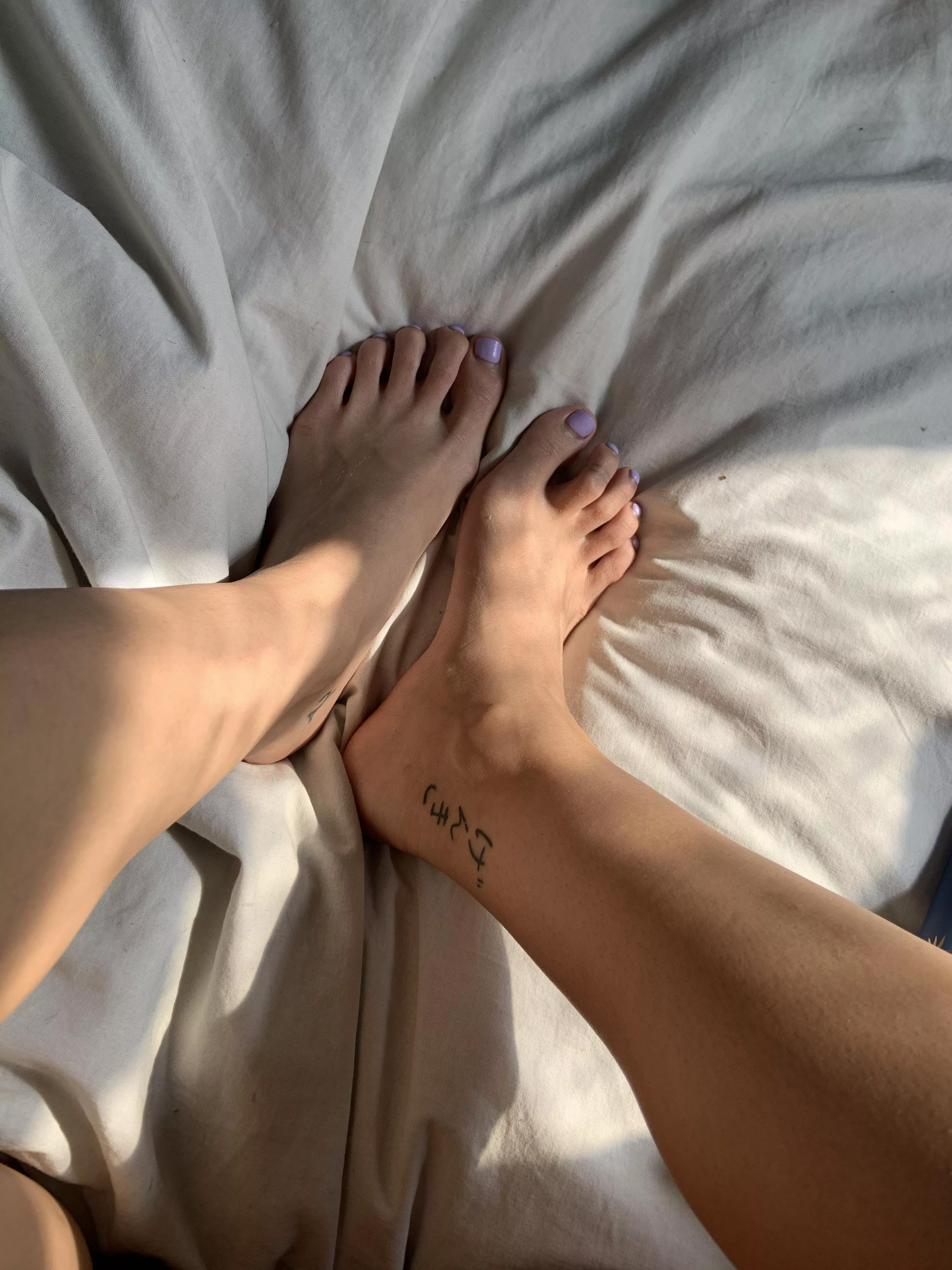 Catch the sunlight on my feet with your tongue?