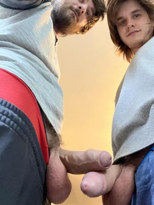 Got my uncut dick resting on my gym bud’s fatty