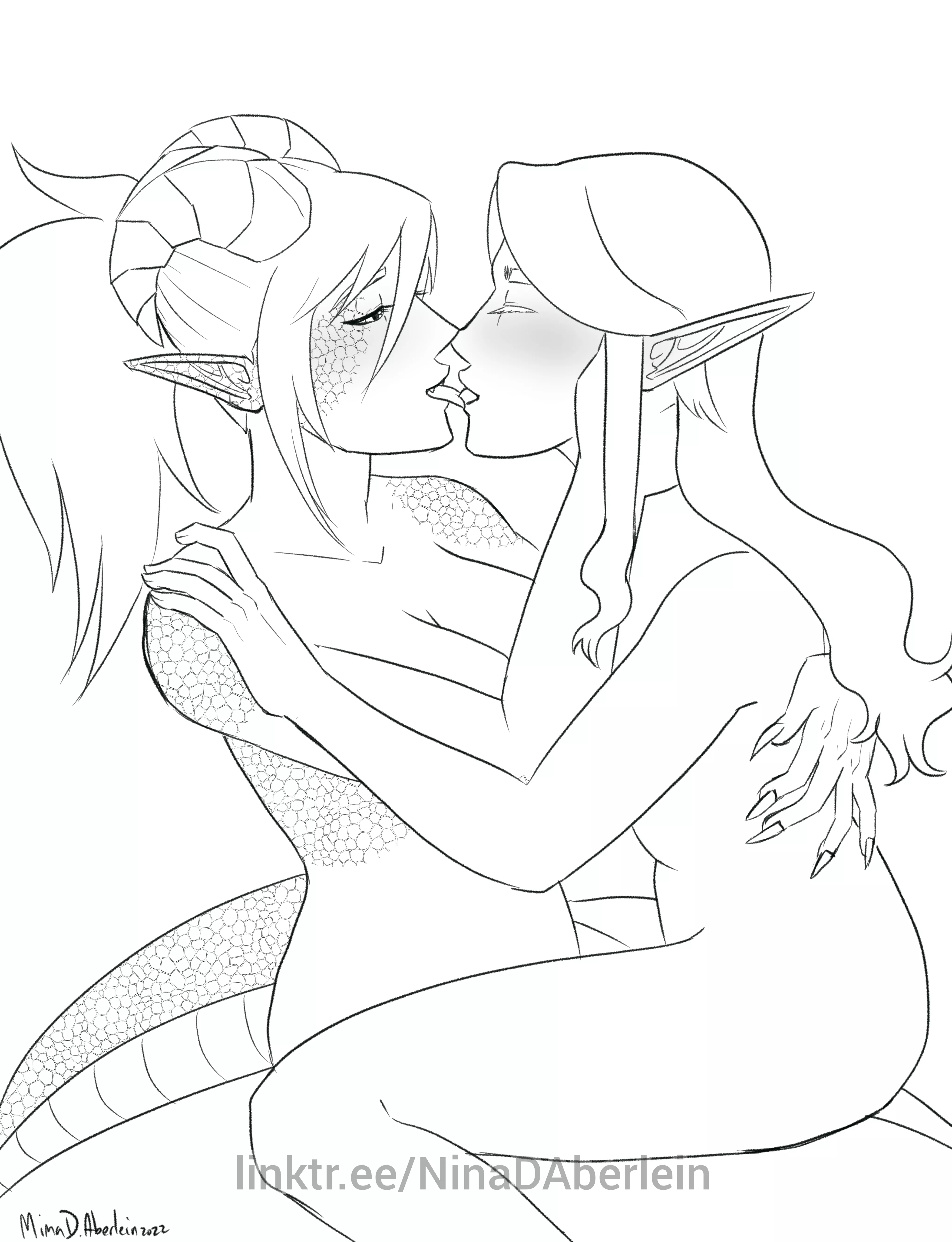 [Original] Another concept sketch... Dragon girl and elf wife making out 🥰 more art on socials, link in comments