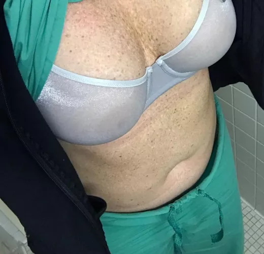 sheer bra at work. Hoping someone sees my tits