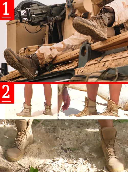 Help identifying two different pairs of boots. Is number 1 a pair of Solomons? If so, what type exactly? Both 1 & 2 are used in warm climate. Thanks!