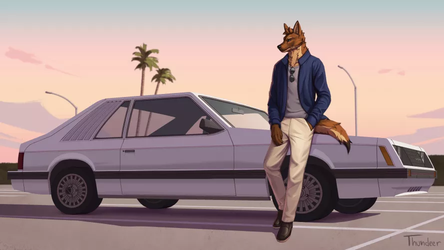 Sunset ride 🐺🚗 (Comission by me! @MediocreOs on Twitter)