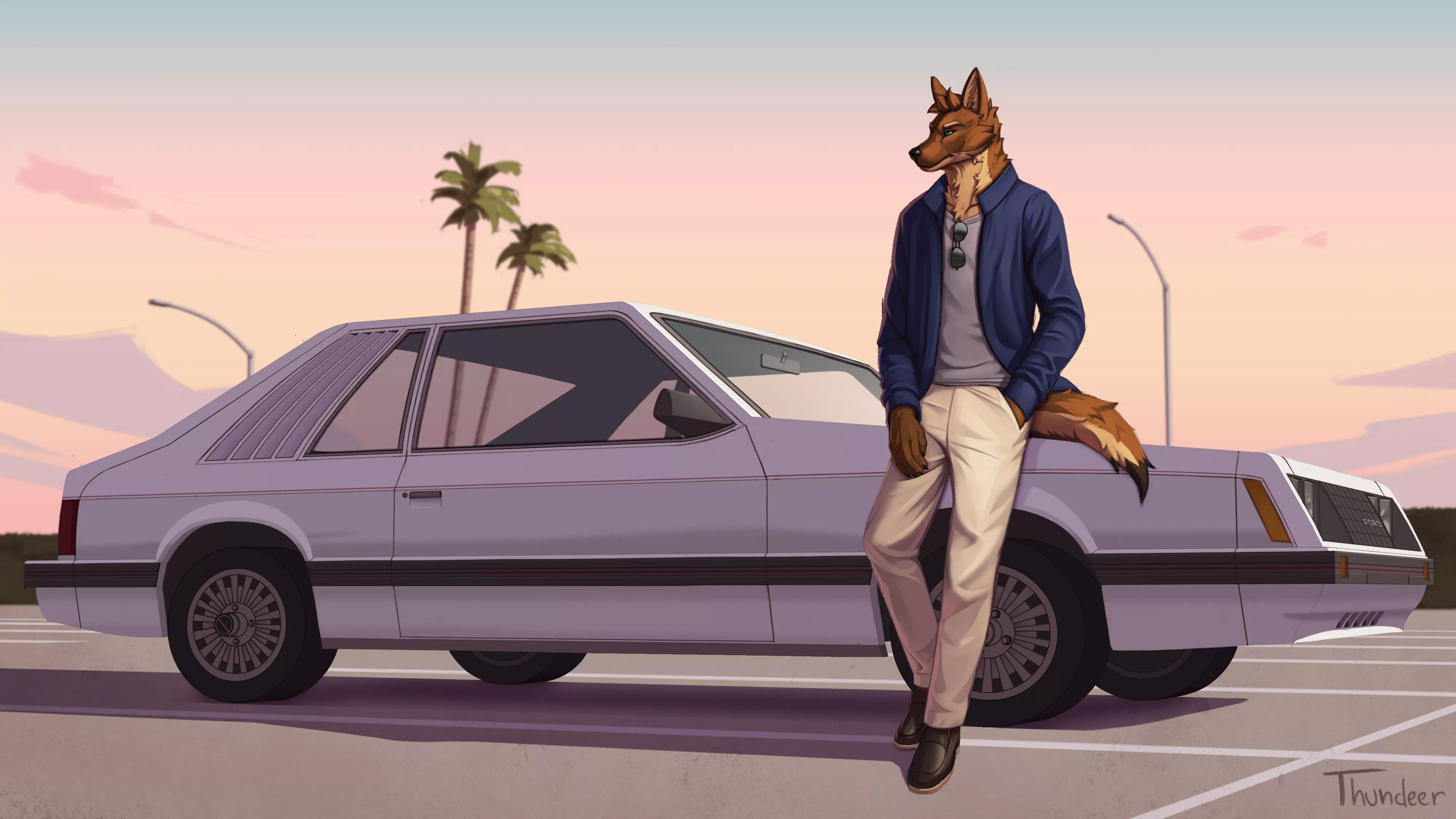 Sunset ride 🐺🚗 (Comission by me! @MediocreOs on Twitter)