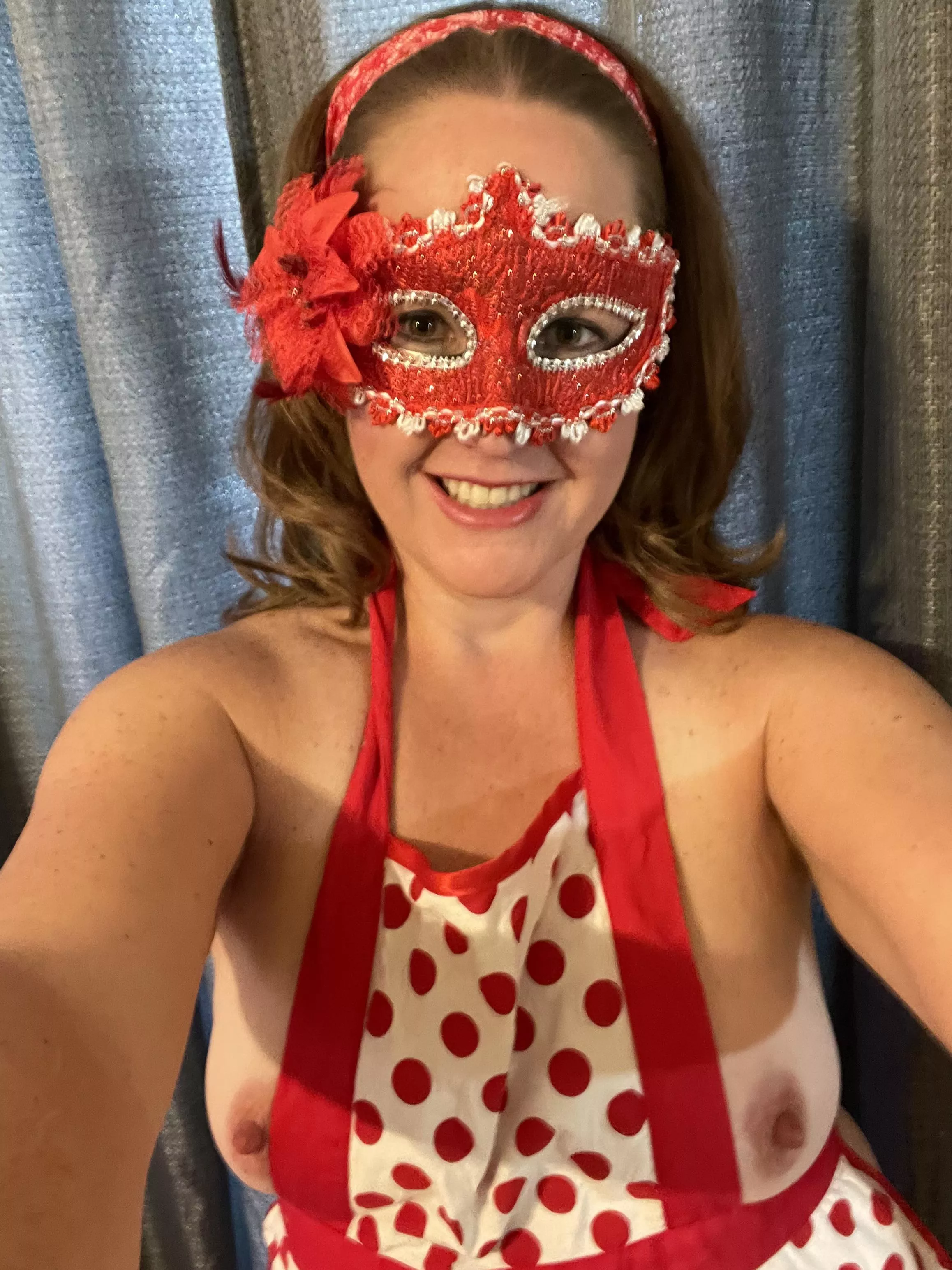 A little Milfie after cooking with a big piece of meat in the kitchen.