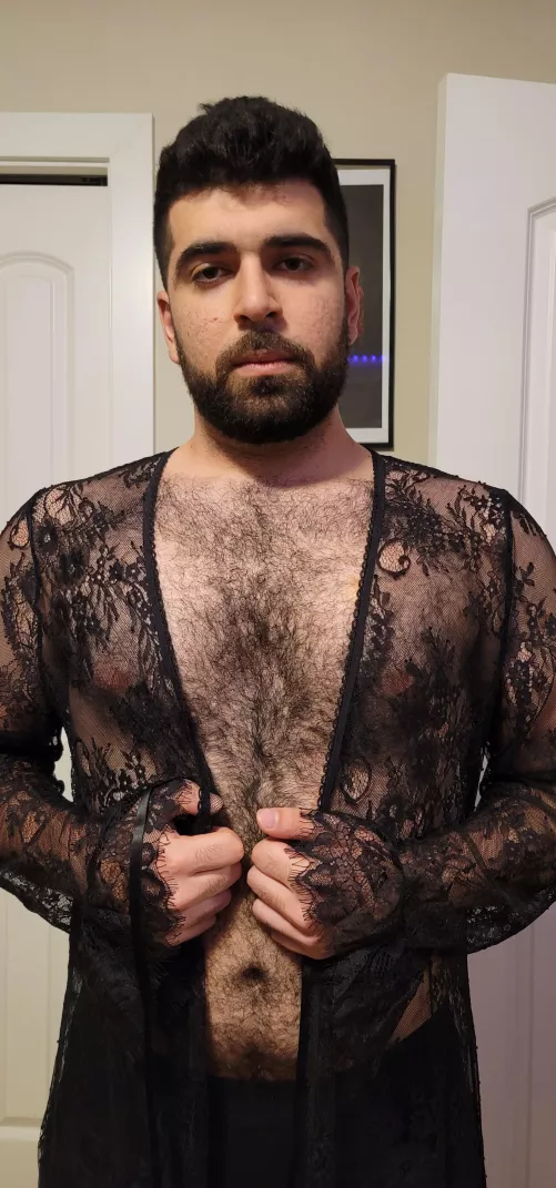 Chest hair in lace