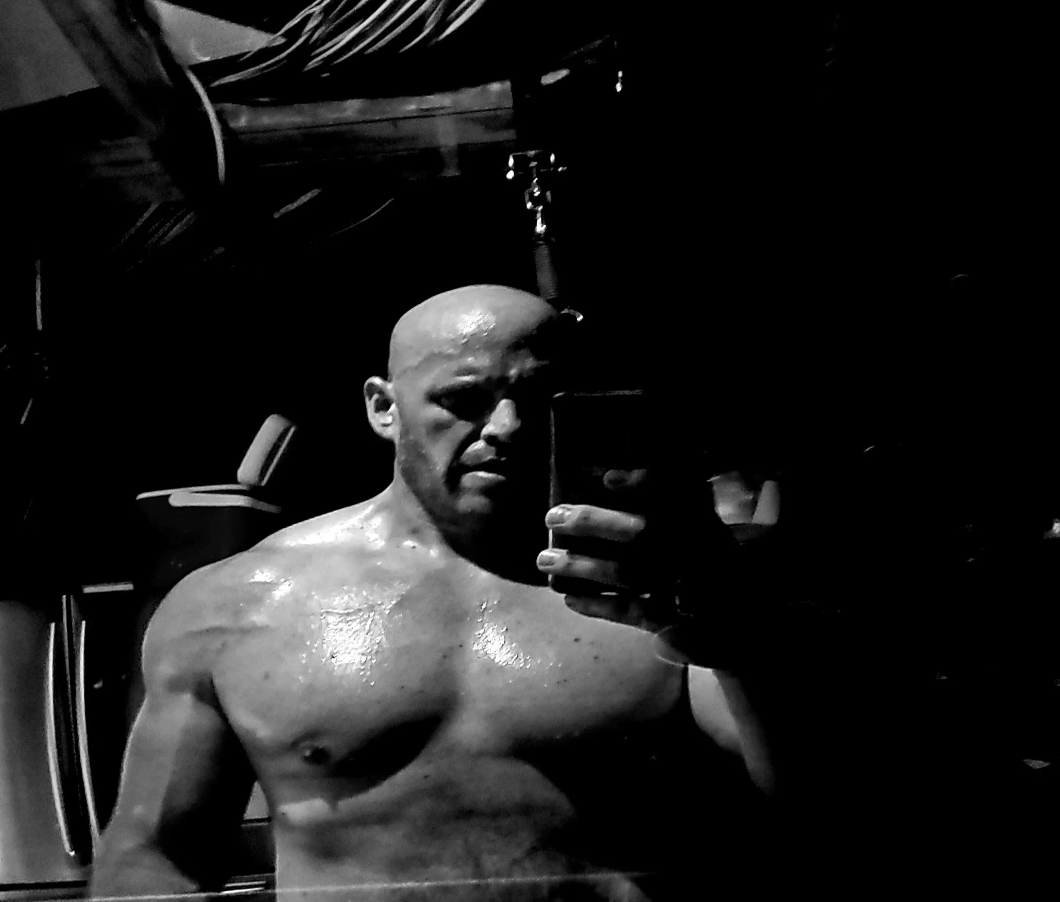 (M) Just finished hitting the heavy bag.