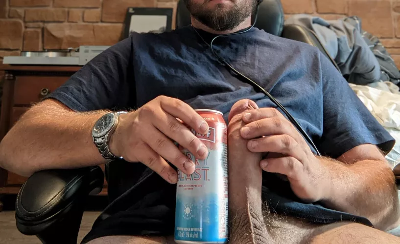My cock and a tall can