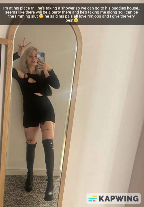 Your gf's bull is taking her to his buddy's house party to show off her rimjob skills