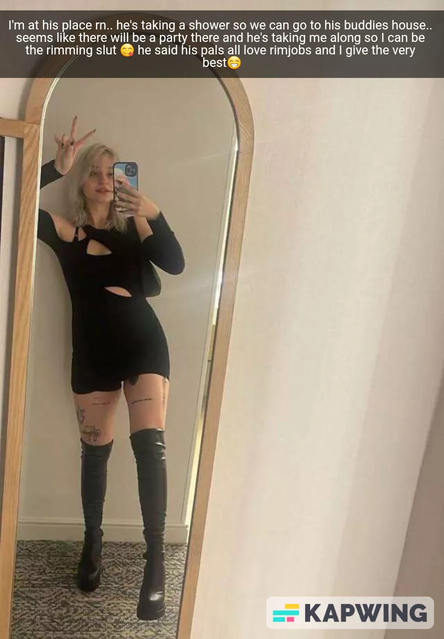 Your gf's bull is taking her to his buddy's house party to show off her rimjob skills